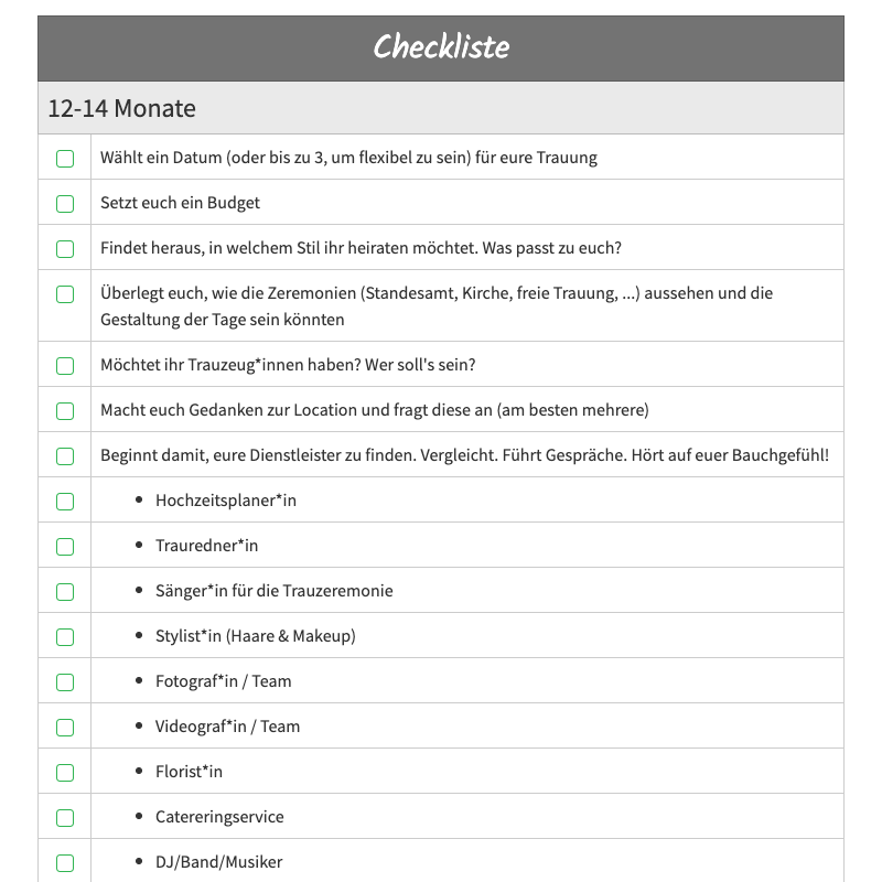 Hochzeitsplanung Evernote Checkliste Vorschau